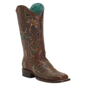 CORRAL BOOTS Made In Mexico Leather Embroidered Square Toe Western Boots